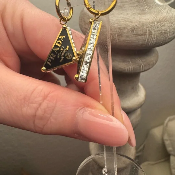 Prada Black and Gold Logo Earrings - Picture 5 of 10